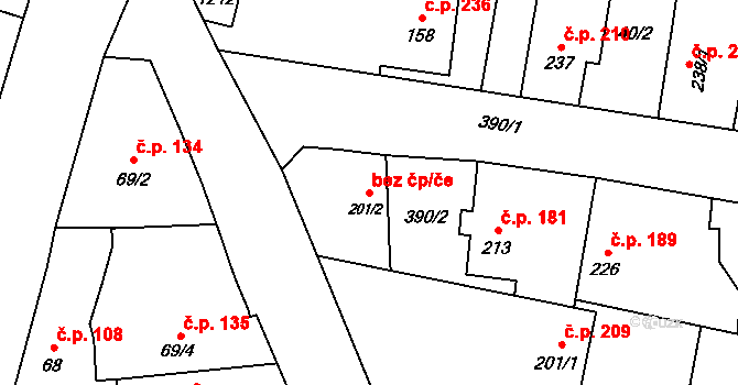 Bezno 39277429 na parcele st. 201/2 v KÚ Bezno, Katastrální mapa