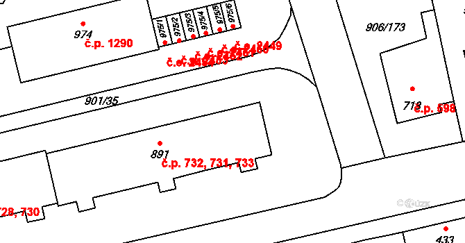 Malenovice 731,732,733, Zlín na parcele st. 891 v KÚ Malenovice u Zlína, Katastrální mapa
