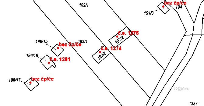 Červený Hrádek 1274, Jirkov na parcele st. 193/2 v KÚ Červený Hrádek u Jirkova, Katastrální mapa