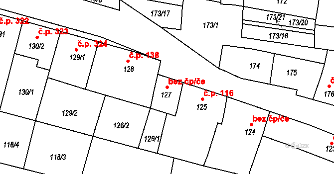 Blažovice 43315429 na parcele st. 127 v KÚ Blažovice, Katastrální mapa