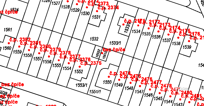 Praha 43535429 na parcele st. 1551/2 v KÚ Záběhlice, Katastrální mapa
