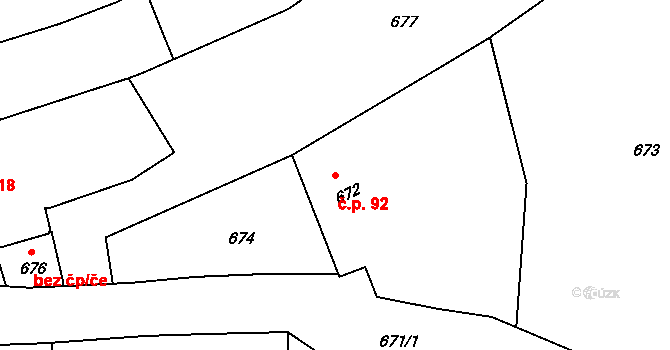 Bošovice 92 na parcele st. 672 v KÚ Bošovice, Katastrální mapa