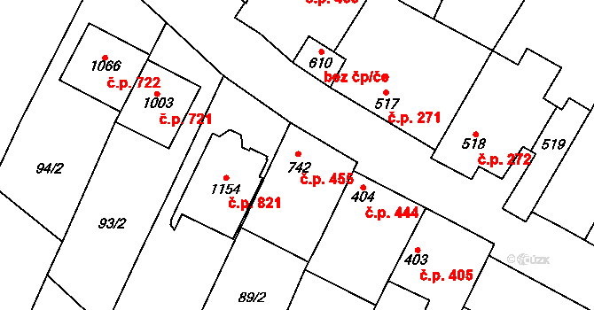 Polešovice 455 na parcele st. 742 v KÚ Polešovice, Katastrální mapa