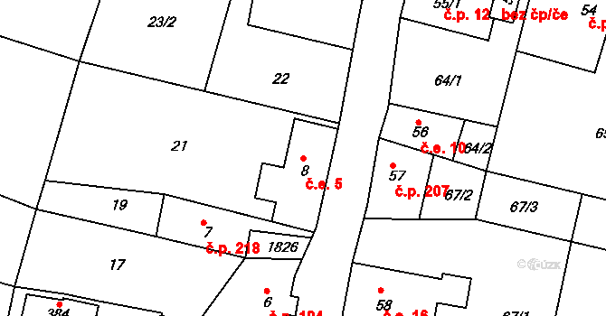 Jiřetín pod Jedlovou 5 na parcele st. 8 v KÚ Jiřetín pod Jedlovou, Katastrální mapa