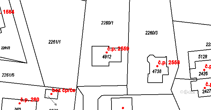 Rožnov pod Radhoštěm 2559 na parcele st. 4912 v KÚ Rožnov pod Radhoštěm, Katastrální mapa