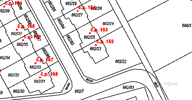 Sedlešovice 152, Nový Šaldorf-Sedlešovice na parcele st. 662/23 v KÚ Sedlešovice, Katastrální mapa