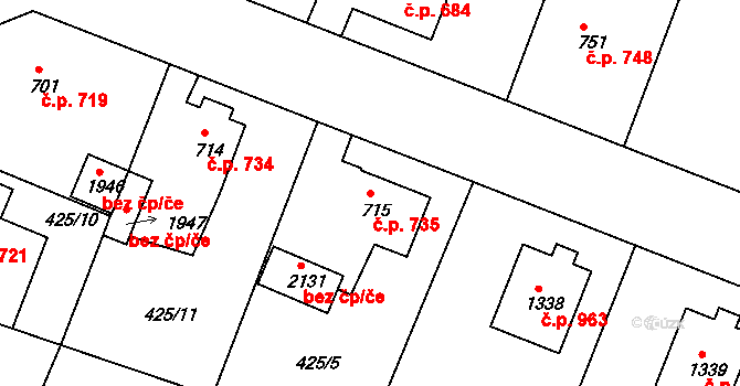 Milevsko 735 na parcele st. 715 v KÚ Milevsko, Katastrální mapa