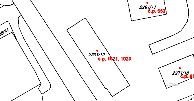 Jeseník 1021,1023 na parcele st. 2291/12 v KÚ Jeseník, Katastrální mapa
