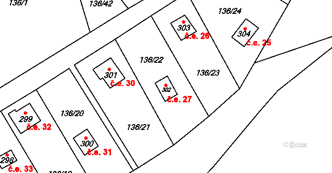 Štíhlice 27 na parcele st. 302 v KÚ Štíhlice, Katastrální mapa