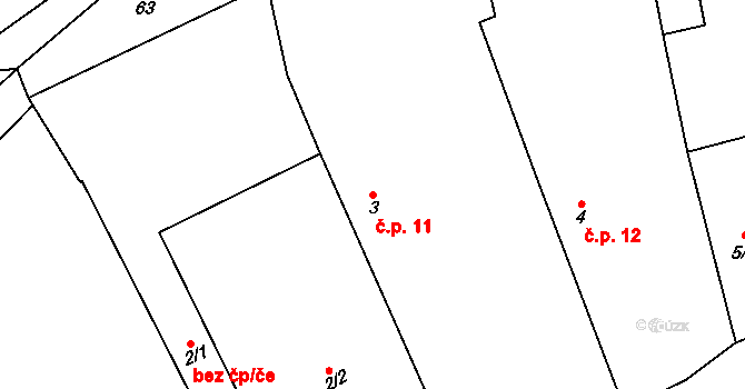 Semněvice 11 na parcele st. 3 v KÚ Semněvice, Katastrální mapa