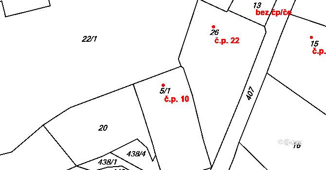 Horní Lhota 10, Týnec na parcele st. 5/1 v KÚ Horní Lhota u Klatov, Katastrální mapa
