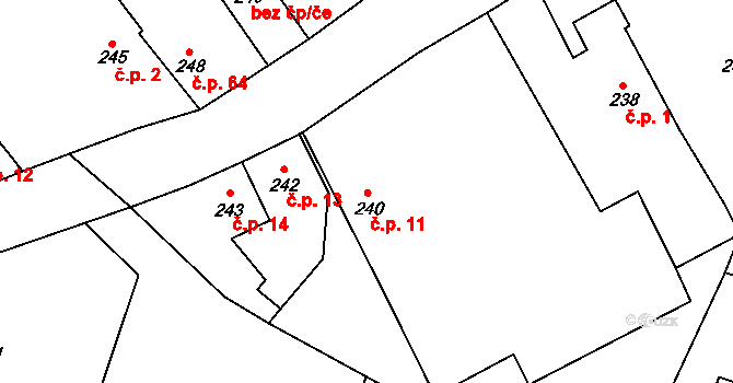 Sedlecko 11, Bušovice na parcele st. 240 v KÚ Sedlecko, Katastrální mapa