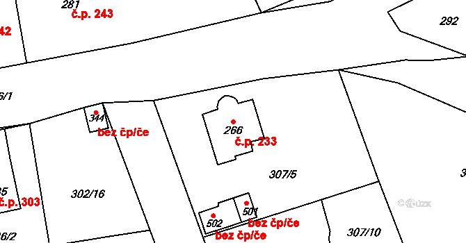 Velká Ves 233, Broumov na parcele st. 266 v KÚ Velká Ves u Broumova, Katastrální mapa