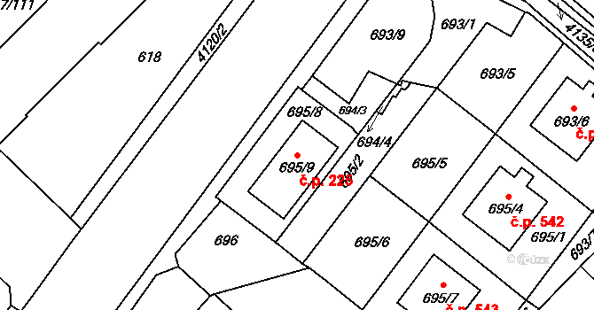 Jakubské Předměstí 225, Jaroměř na parcele st. 695/9 v KÚ Jaroměř, Katastrální mapa