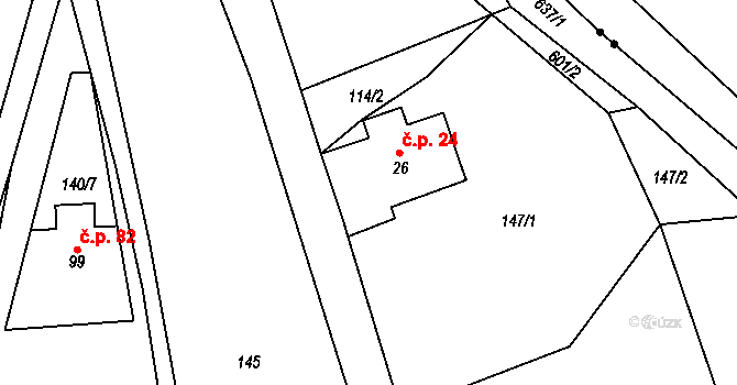 Javor 24, Teplice nad Metují na parcele st. 26 v KÚ Javor u Teplic nad Metují, Katastrální mapa