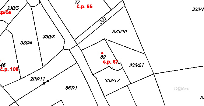Babí 87, Náchod na parcele st. 89 v KÚ Babí u Náchoda, Katastrální mapa