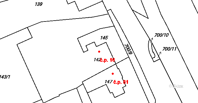 Bludovice 16, Nový Jičín na parcele st. 142 v KÚ Bludovice u Nového Jičína, Katastrální mapa