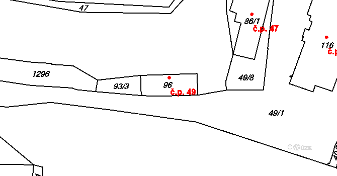 Těšovice 49 na parcele st. 96 v KÚ Těšovice u Prachatic, Katastrální mapa