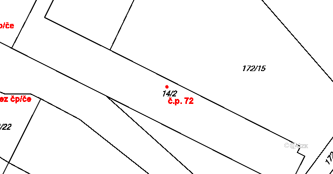 Rašovice 72, Budiměřice na parcele st. 14/2 v KÚ Rašovice u Nymburka, Katastrální mapa