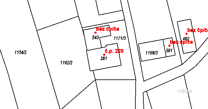 Besednice 229 na parcele st. 281 v KÚ Besednice, Katastrální mapa