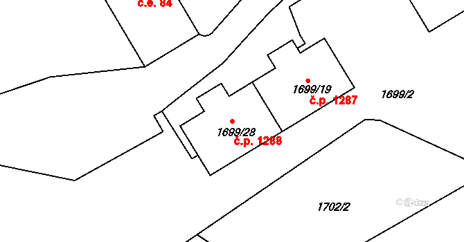 Vejprty 1288 na parcele st. 1699/28 v KÚ Vejprty, Katastrální mapa