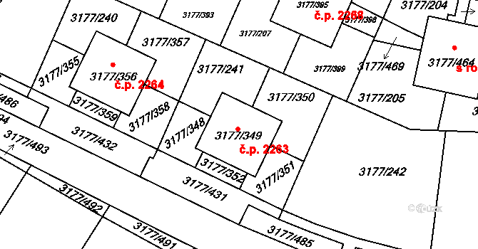 Tachov 2263 na parcele st. 3177/349 v KÚ Tachov, Katastrální mapa