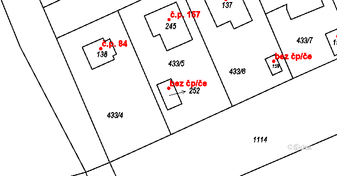 Hradec Králové 96250429 na parcele st. 252 v KÚ Rusek, Katastrální mapa