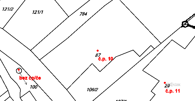 Mokré 10 na parcele st. 87 v KÚ Mokré, Katastrální mapa