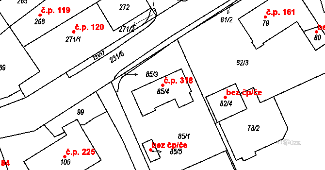Polnička 318 na parcele st. 85/4 v KÚ Polnička, Katastrální mapa
