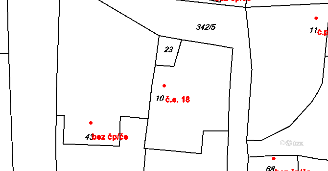 Bolkov 18 na parcele st. 10 v KÚ Bolkov u Roupova, Katastrální mapa