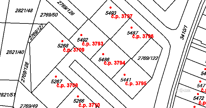 Kroměříž 3794 na parcele st. 5486 v KÚ Kroměříž, Katastrální mapa