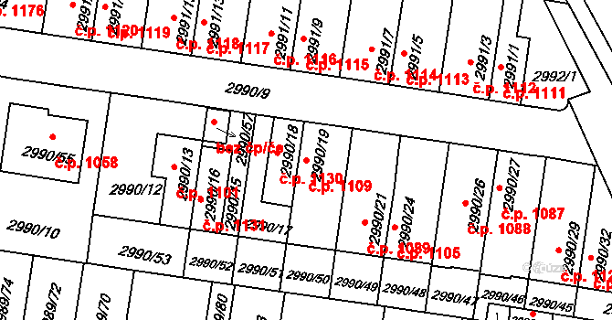 Holešov 1109 na parcele st. 2990/19 v KÚ Holešov, Katastrální mapa