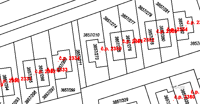 Modřany 2350, Praha na parcele st. 3857/273 v KÚ Modřany, Katastrální mapa