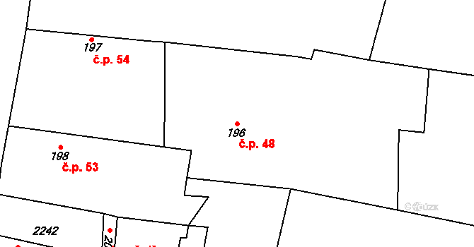 Chotusice 48 na parcele st. 196 v KÚ Chotusice, Katastrální mapa