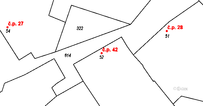 Přibyslavice 42, Vlkaneč na parcele st. 52 v KÚ Přibyslavice u Vlkanče, Katastrální mapa