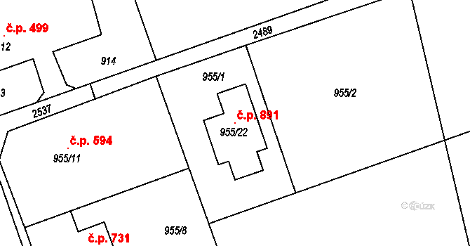 Štěpánkovice 891 na parcele st. 955/22 v KÚ Štěpánkovice, Katastrální mapa