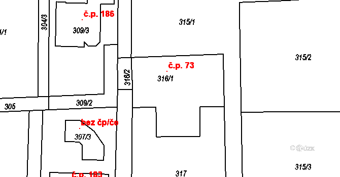 Dolní Těrlicko 73, Těrlicko na parcele st. 316/1 v KÚ Dolní Těrlicko, Katastrální mapa