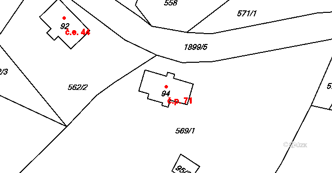Horní Maxov 71, Lučany nad Nisou na parcele st. 94 v KÚ Horní Maxov, Katastrální mapa