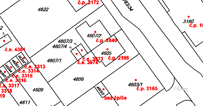 Jihlava 2166 na parcele st. 4605 v KÚ Jihlava, Katastrální mapa
