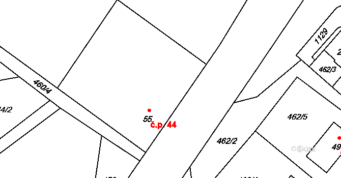 Tyra 44, Třinec na parcele st. 55 v KÚ Tyra, Katastrální mapa
