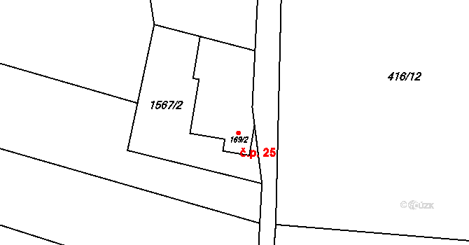 Hasina 25, Rožďalovice na parcele st. 169/2 v KÚ Hasina, Katastrální mapa