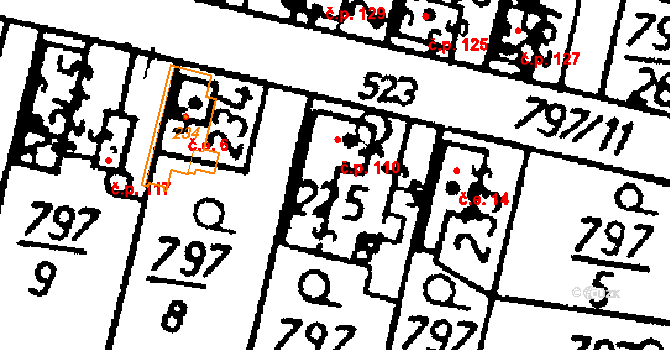 Vanovice 110, Všejany na parcele st. 225 v KÚ Všejany, Katastrální mapa