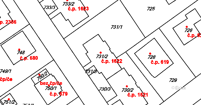 Roztoky 1622 na parcele st. 731/2 v KÚ Roztoky u Prahy, Katastrální mapa