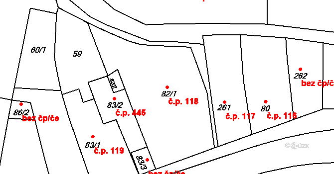 Dašice 118 na parcele st. 82/1 v KÚ Dašice, Katastrální mapa