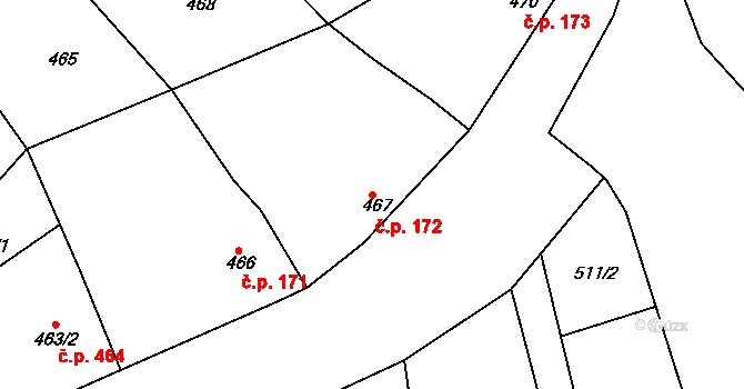 Šardice 172 na parcele st. 467 v KÚ Šardice, Katastrální mapa