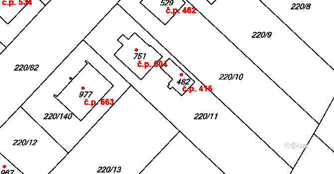 Luka nad Jihlavou 416 na parcele st. 482 v KÚ Luka nad Jihlavou, Katastrální mapa
