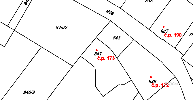 Krásné Loučky 173, Krnov na parcele st. 841 v KÚ Krásné Loučky, Katastrální mapa