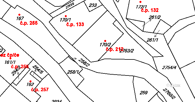 Třemešná 212 na parcele st. 170/2 v KÚ Třemešná, Katastrální mapa