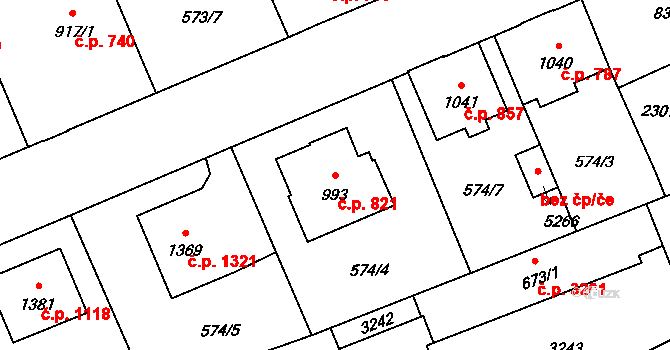 Šumperk 821 na parcele st. 993 v KÚ Šumperk, Katastrální mapa