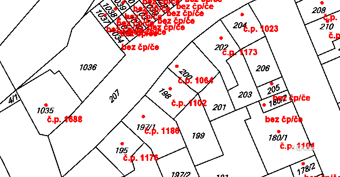 Kročehlavy 1102, Kladno na parcele st. 198 v KÚ Kročehlavy, Katastrální mapa